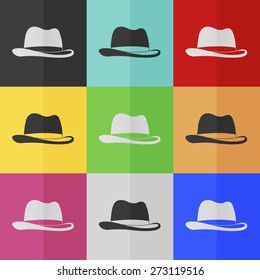 Man's hat vector icon - colored set. Flat design