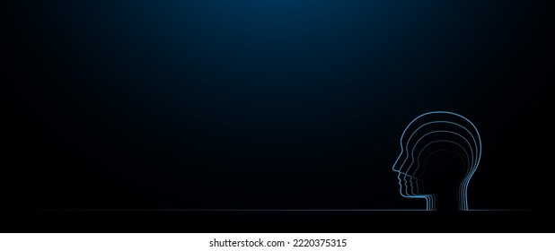 Mans head with blue outlines. AI technology, psychology concept. Vector illustration