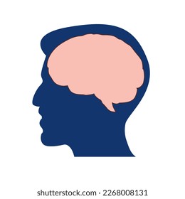 A man's head and brain. Silhouettes. Flat style.