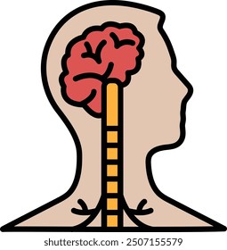 A man's head with a brain stem. The head is black and white