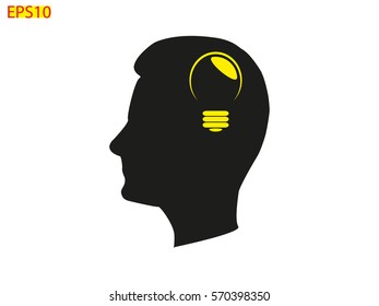 a man's head, bulb icon, vector illustration eps10