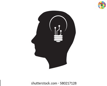 a man's head, bulb icon, vector illustration eps10
