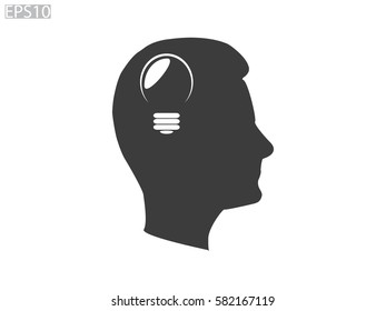 a man's head, bulb icon, vector illustration eps10
