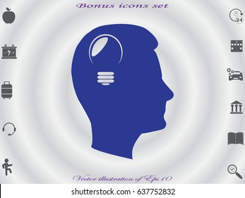 a man's head, bulb icon, vector illustration eps10