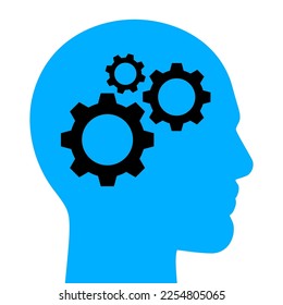 Mans head with cogwheels, vector icon. Logical thinking mind, concept vector illustration.