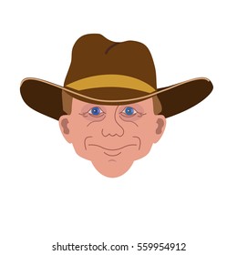 Man's head in a cowboy hat. Vector illustration