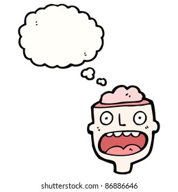 man's head with exposed brain thinking