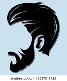 Man's head illustration, with stylized hair and a beard in bold black, It's perfect for logo design, barbershop branding, or men's fashion graphics, impactful design and recognizable masculine profile