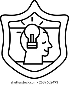 A man's head with a light bulb on it. The light bulb is glowing and the man is smiling. Concept of intelligence and creativity
