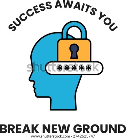 A man's head with a lock on it and the words "success awaits you" written below it