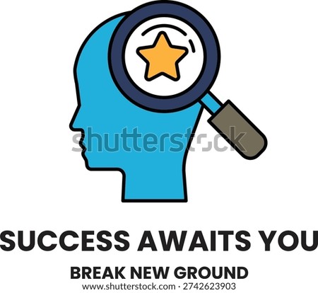 A man's head with a magnifying glass over it. The text below the image says "Success awaits you