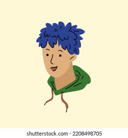 A man's head. Male head close-up. Minimalistic cute cartoon-style graphics. The person's face is drawn in a flat style.
