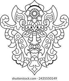   Man's head in mandala style. Hippie tattoo.Zen art. Hand-drawn.  Coloring book page.Vector illustration.