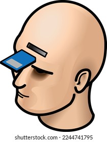 Man's head with a memory expansion slot and an SD card.