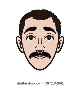 man's head with mustache. comic avatar, isolated, vector.
