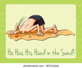 Man's head in the sand illustration