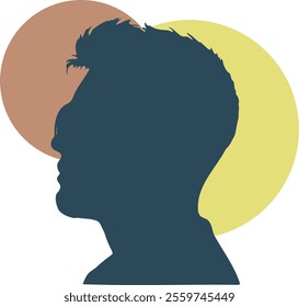 A man's head is shown in silhouette with a yellow circle in the background. The man's hair is short and he is wearing glasses