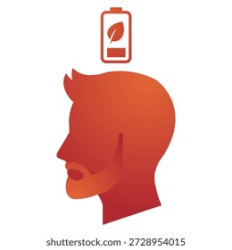 Man's head silhouette with a battery and leaf icon symbolizing natural energy and mental power