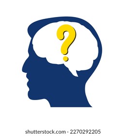 La cabeza de un hombre, la silueta de un cerebro y un signo de interrogación. Composición de silueta. 