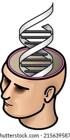 A man's head with a spiral of DNA.