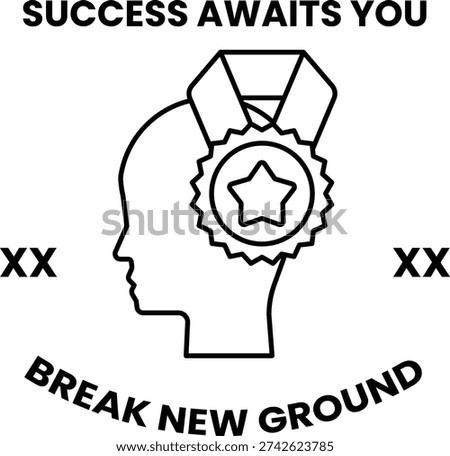 A man's head with a star on it and the words "success awaits you" written below it