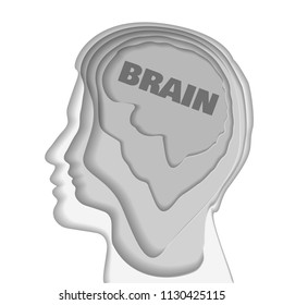 Man's head and text brain in the form of paper style.