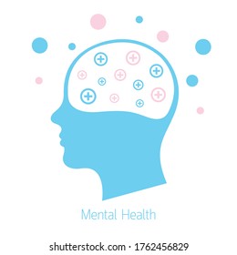 Man's Head Vector Illustration Mental Health. Healthcare Wellbeing And Insurance Wellness Concept