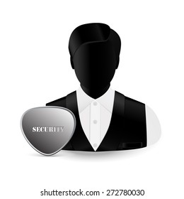 man's icon in a black sleeveless jacket and a white shirt and the sign "security"