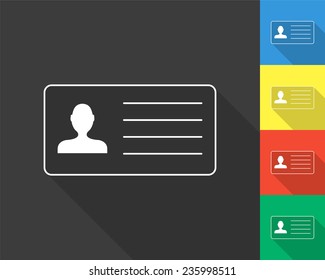 man's id card icon - gray and colored (blue, yellow, red, green) vector illustration with long shadow
