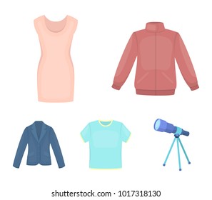A mans jacket, a tunic, a T-shirt, a business suit. Clothes set collection icons in cartoon style vector symbol stock illustration web.