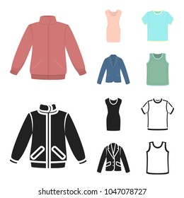 A mans jacket, a tunic, a T-shirt, a business suit. Clothes set collection icons in cartoon,black style vector symbol stock illustration web.
