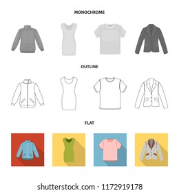 A mans jacket, a tunic, a T-shirt, a business suit. Clothes set collection icons in flat,outline,monochrome style vector symbol stock illustration web.