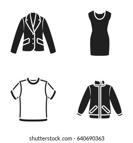 A mans jacket, a tunic, a T-shirt, a business suit. Clothes set collection icons in black style vector symbol stock illustration web.