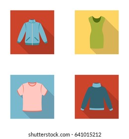 A mans jacket, a tunic, a T-shirt, a business suit. Clothes set collection icons in flat style vector symbol stock illustration web.
