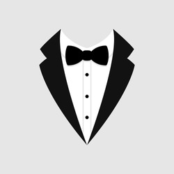 Man's jacket. Tuxedo. Weddind suit with bow tie. Vector illustration