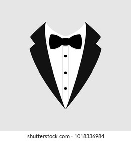 Man's jacket. Tuxedo. Weddind suit with bow tie. Vector illustration