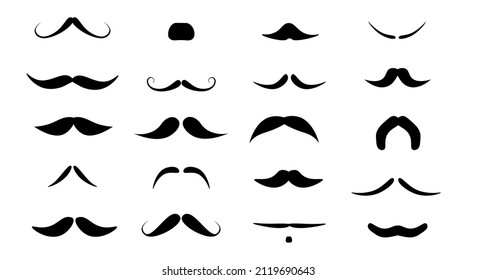 Man's mustache. Set of black icons. Collection of hipster,retro elements for design of various shapes. Vector illustration.