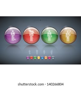 Man's occupation icons - four icons to illustrate different kind of mans professions. Pictured here from left to right: Cleaner, Politician, Mailman, Lollipop man.