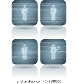 Man's occupation icons set from left to right: Worker, Priest, Singer, Guitarist. 