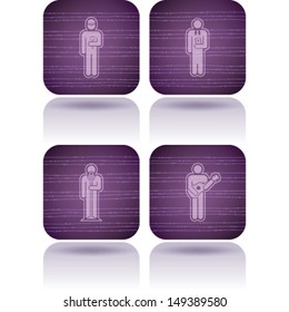 Man's occupation icons set from left to right: Worker, Priest, Singer, Guitarist. 