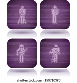 Man's occupation icons set from left to right:  Photographer, Solider, Geographer, Director. 
