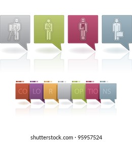 Man's occupation icons set from left to right: painter, gardener, worker, hotel boy. This artwork contain 7 color option on separate layers.