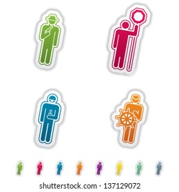Man's occupation, from left to right, top to bottom:  Theft, Lollipop man, Chemist, Sailor.