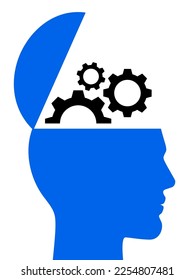 Mans open head with gears, vector icon. Brain functioning, concept vector illustration.