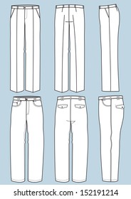 Man's pants and trousers.Vector set of casual clothing isolated for design 