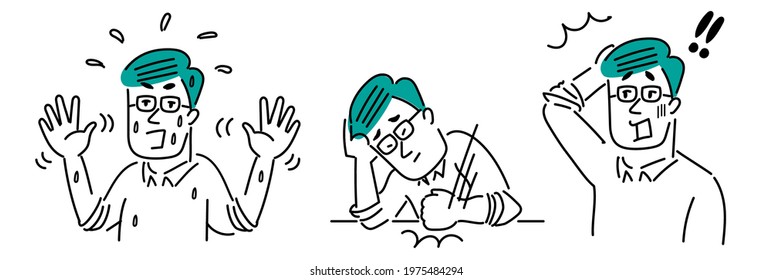 Man's pose illustration material in glasses _impatient _regrettable_careless