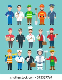 mans professions set.doctor,mechanic,worker,fireman,delivery man.policeman.chef.teacher,security,pilot.builder.sailor.business man.astronaut.farmer.lumberjack.