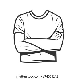 Man's Profile With A Folded Arms. Vector Illustration.