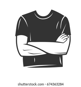 Man's Profile With A Folded Arms. Vector Illustration.