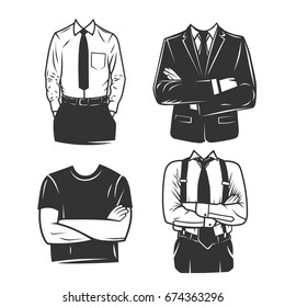 Man's profile with a folded arms. Vector illustration.
